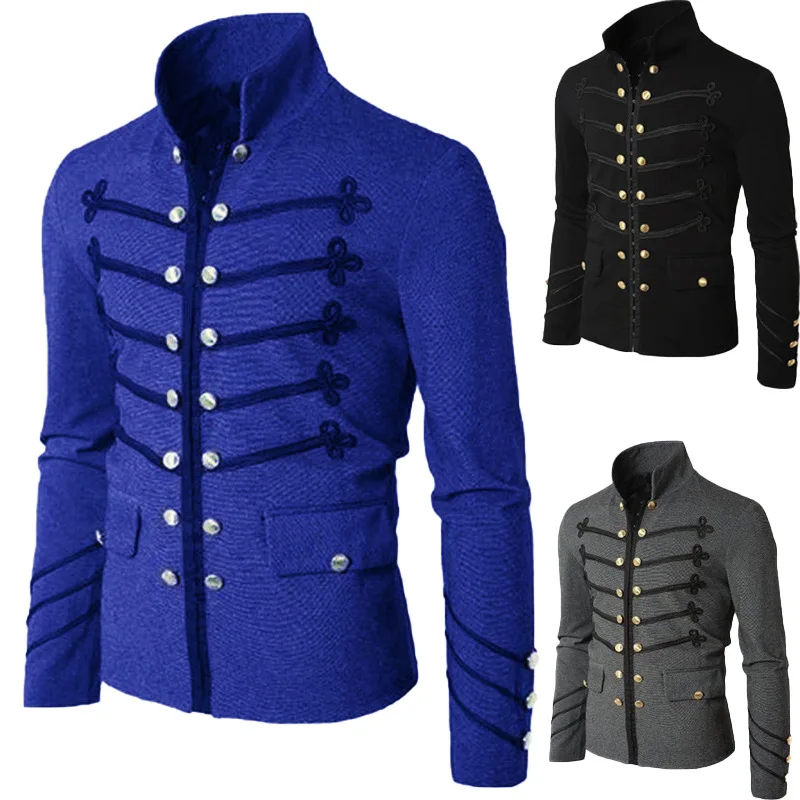 

Adult Man Purim Victorian Gothic Style Jacket Zipper Christian Medieval Knight Coat Solid Middle Ages Male Carnival Clothing 3XL