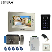 JERUAN 7 inch TFTvideo door phone intercom system RFID new waterproof touch key password keypad camera +remote control unlock