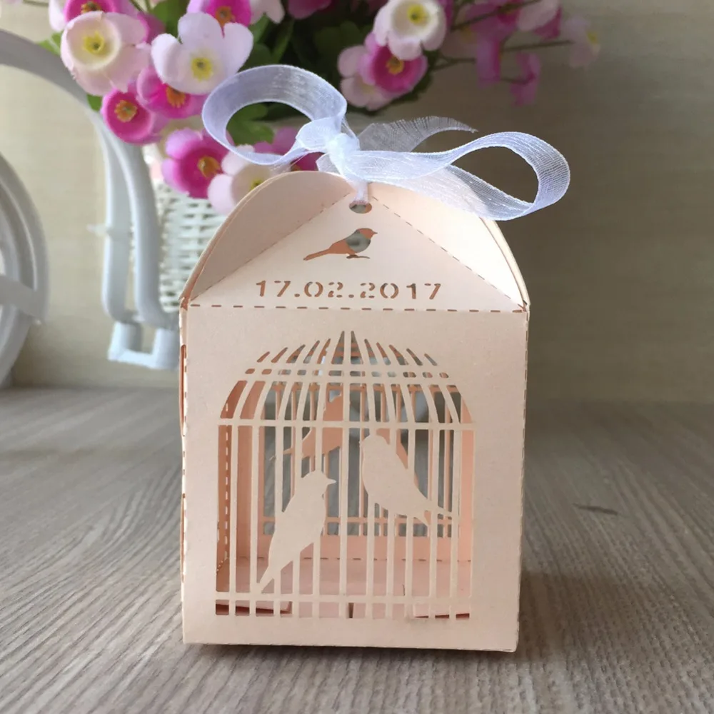 100Pcs bird cage style Laser Cut Candy Gift Boxes Wedding Party Favor