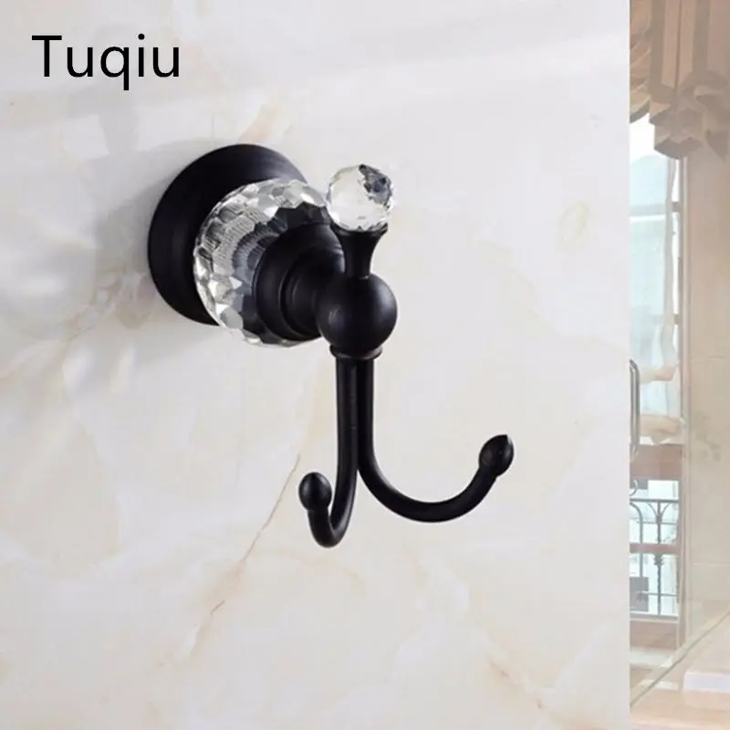 High Quality Copper Towel Hooks Wall Mounted Black Double Robe Hook