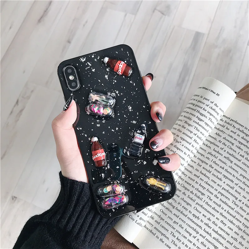 Cute Cartoon Stereoscopic Capsule Doll Drink bottle Phone Case For iPhone 7 6 6S 8 Plus X XS Max XR Lovely Clear TPU Back Cover