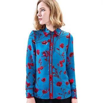 

Hodisytian Noble Women Blouse Shirts Floral Mulberry Silk Satin Elegant Slim Fit Female Tops Blouse Long Sleeve Blusas Femme