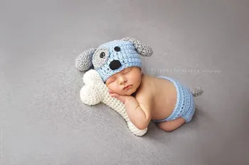 

newborn Beanies, baby Puppy Dog Hat and Diaper / Nappy Cover baby set / BABY GIFT, newborn crochet Photography Props(No bones
