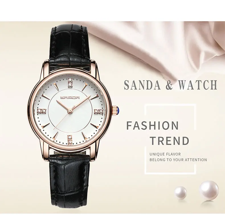 SANDA Кварцевые женские наручные часы люксовый бренд женские модные часы женские кожаные водонепроницаемые часы Relogio Feminino