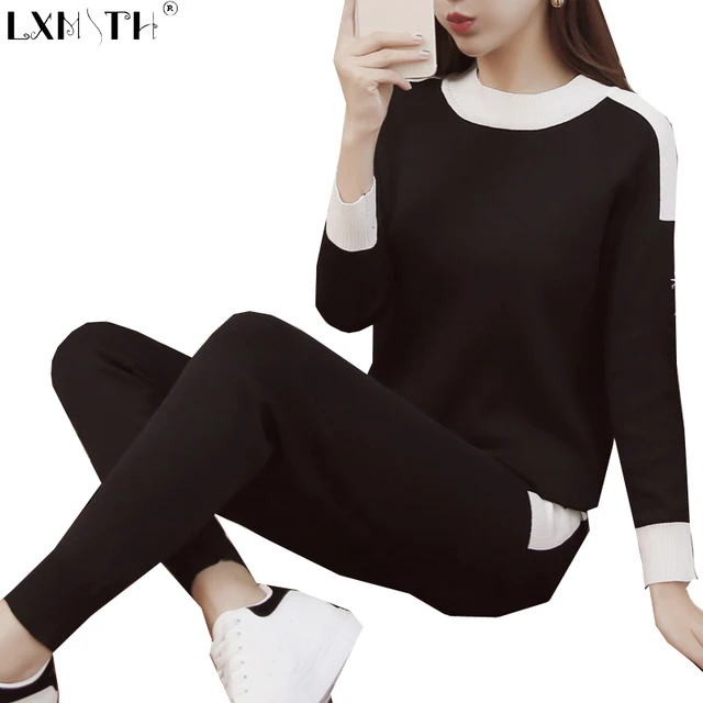 Best Price LXMSTH Ladies Knitted Suit Two-piece Suits Sweater Set Women Pullover+Pants Patchwork Pant Suit Long Sleeve Pokcets Slim Black Best Price LXMSTH Ladies Knitted Suit Two-piece Suits Sweater Set Women Pullover+Pants Patchwork Pant Suit Long Sleeve Pokcets Slim Black