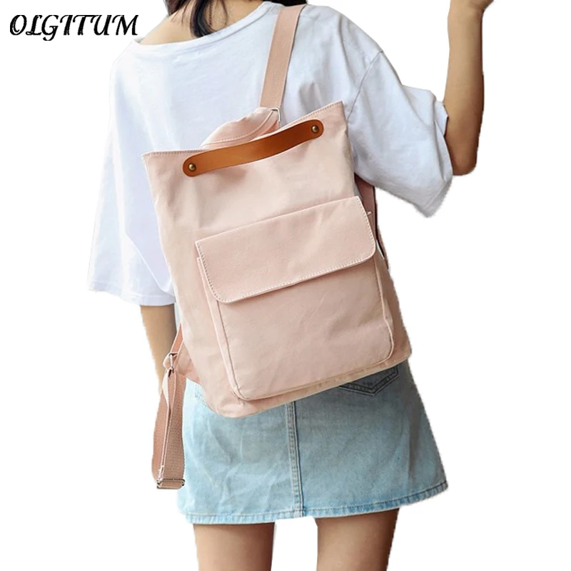 

Literary Backpack Female Korean New Canvas Backpack Simple Wild Student School Bag Tote Shoulder Crossbody Three Use Backpack