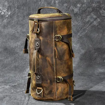

Newest Large capacity man Cool travel bag mountaineering backpack men bags hand-Crazy Oli Genuine leather bucket shoulder bag