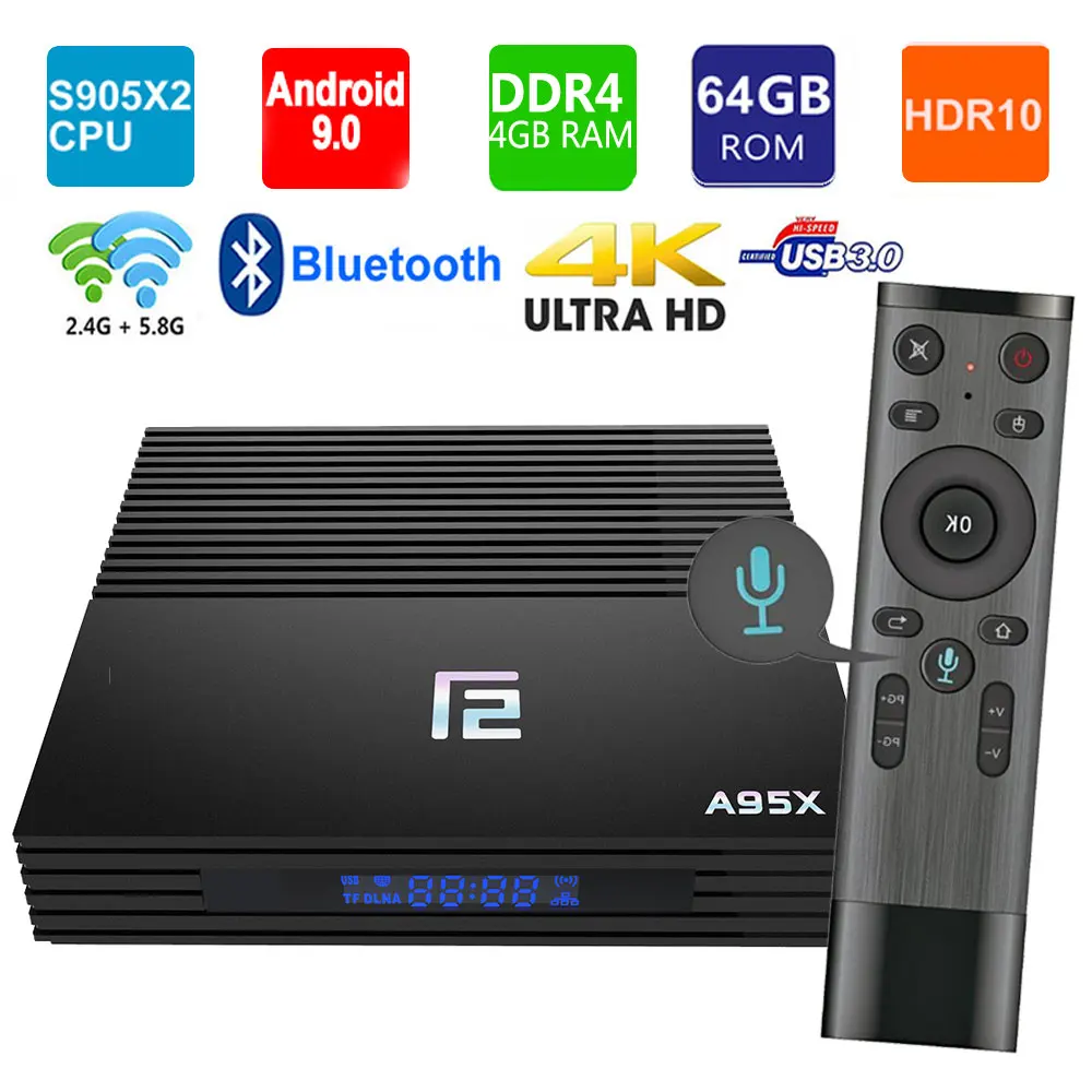 ТВ приставка A95X F2 Android 9 0 Amlogic S905X2 2 ГБ 4 16 32 64 4K смарт медиаплеер 4G и 5G Wi Fi Youtube