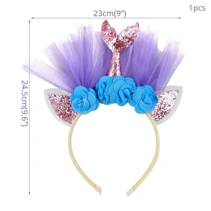 Хвост русалки вечерние повязки на голову баннер «С Днем Рождения» Русалочка День Рождения украшения девушка ребенок душ под водой Вечерние - Цвет: 1pcs headband