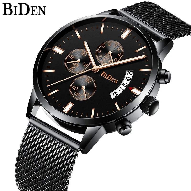 

Top Brand Luxury Watch Men Black Steel Mesh Strap Fashion Male Clock Chronograph Waterproof Sports Business Quartz Wrist Watches