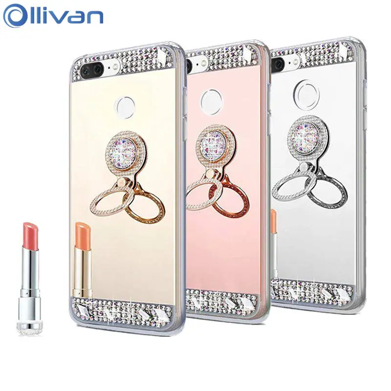 

Glitter Diamond Mirror Case For Huawei Mate 20 10 Lite Pro P20 Lite P30 Pro Y6 Y7 Y9 Prime 2018 Finger Ring Holder Soft TPU Case