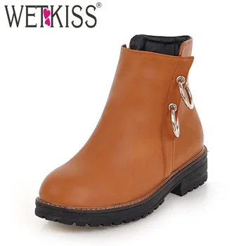 

WETKISS Pu Women Ankle Boots Round Toe Footwear Platform Girl Shoes Women 2018 Thick Heels Ladies Shoes New Casual Female Boot