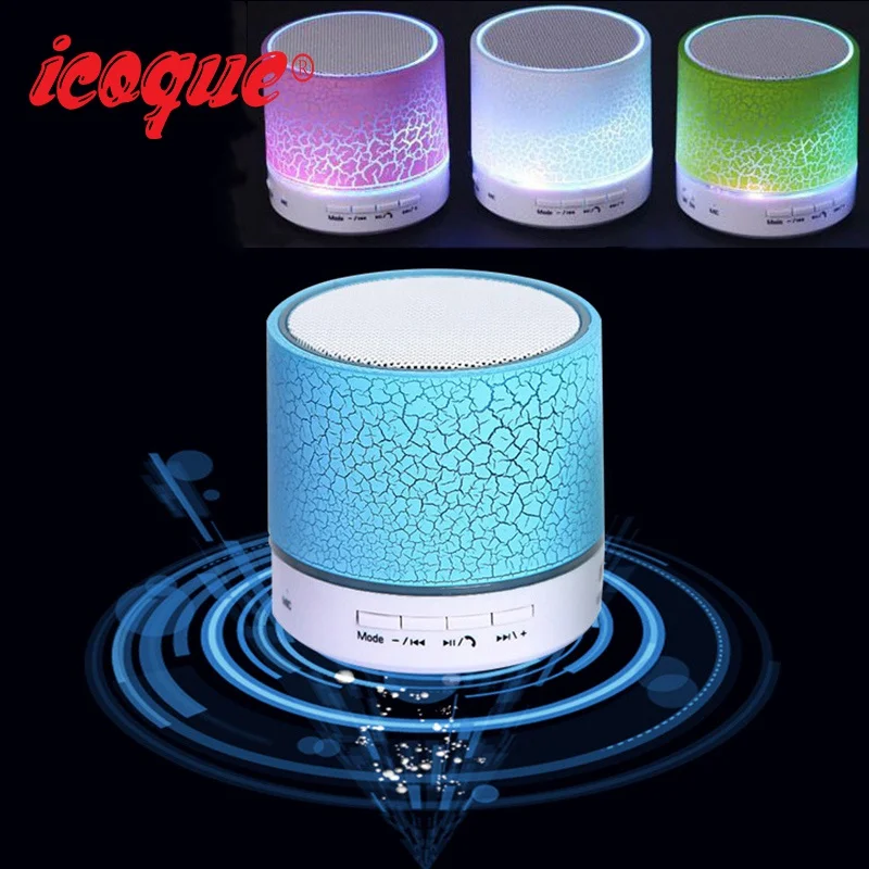 Icoque Smart Wireless Portable Bluetooth Speaker Led Light with Microphone Outdoor Stereo Music Color Mini TF PC USB Speakers |