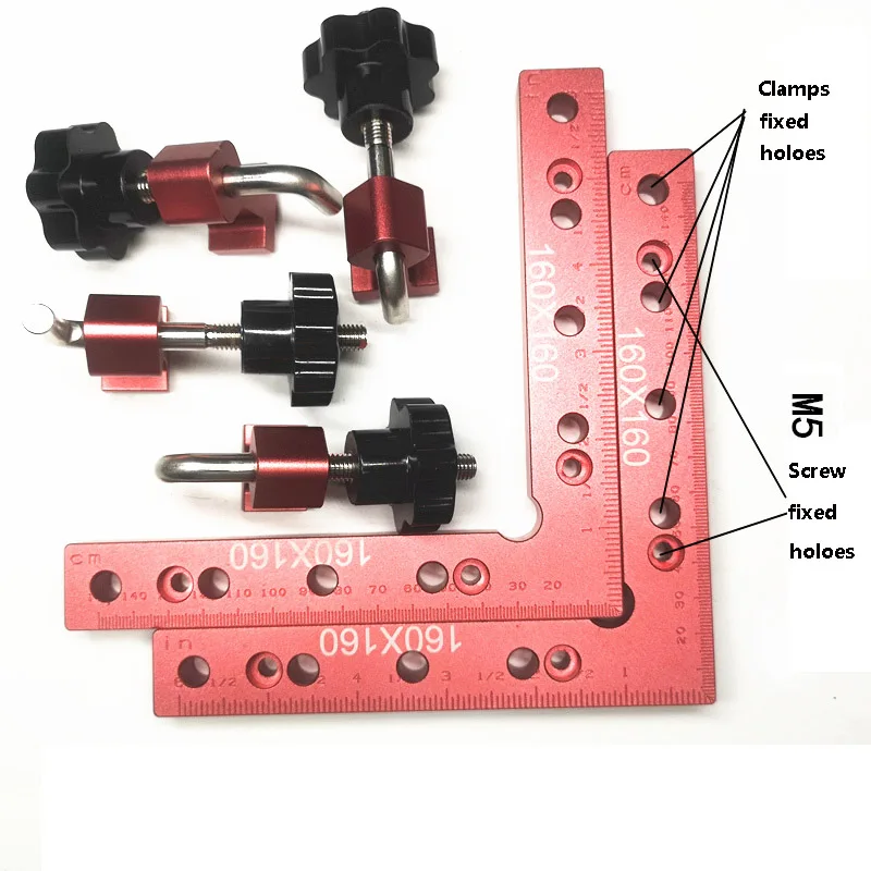 6 шт./компл. 160*160 мм квадратный линейка L блок линейка прямоугольный разъем(под углом 90 градусов), позиционирования Панель фиксирующий Зажим деревообрабатывающие столярные инструменты - Цвет: Clamp Set