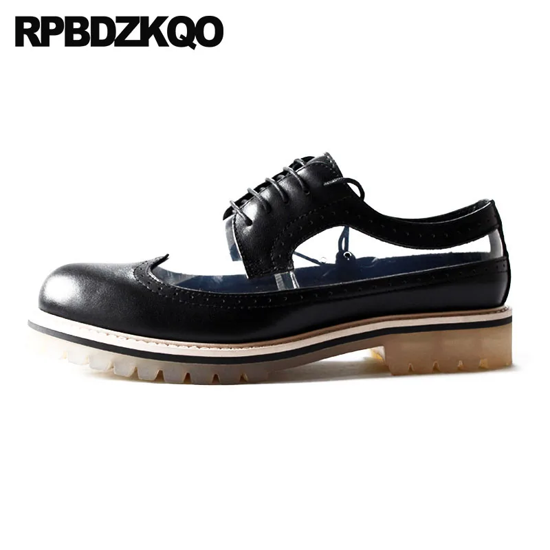 

Designer Casual Shoes Slip On Wingtip Men Luxury Summer Brogue High Quality Creepers Patchwork Large Size Oxfords Transparent