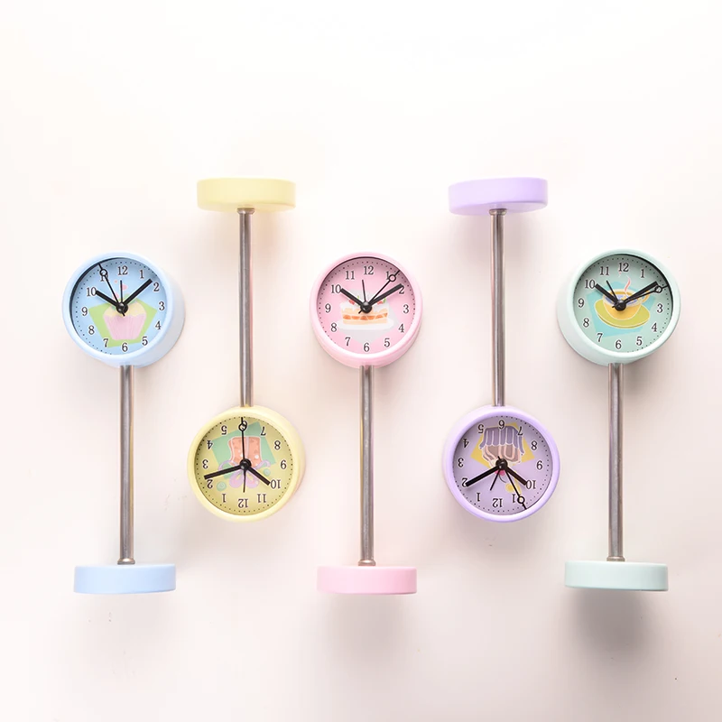 

Simple Macaron Creative Students Bedside Alarm Clock Metal House Alarm Clocks Cute Desktop Quiet Bedroom Table