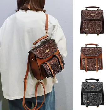 

Fashion ladies bag foreign trade solid color backpack sequins student bag out travel backpack school bag Dropship T626