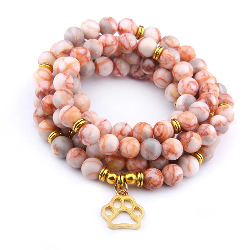 

Multilayer stone Beads bracelet dog cat lotus gold silver charm Necklace Bracelet for Women Men friendship couples gift