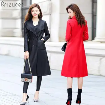 

Brieuces Female 2018 New Design Spring Autumn PU Leather Jacket Faux Soft Leather Coat Slim Black Rivet Zipper Motorcycle