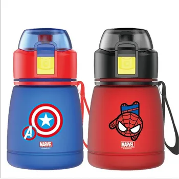 

390ML Cartoon Spiderman Captain America Children Kids Feeding Bottles Cups With Straw Water Cups