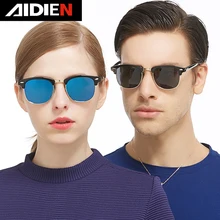 Aidien man polarized sunglasses women star style fashion vintage round lens PC and alloy frame mirror polaroid goggle UV400 retro style zinc alloy frame pc lens uv400 protection sunglasses silver red revo