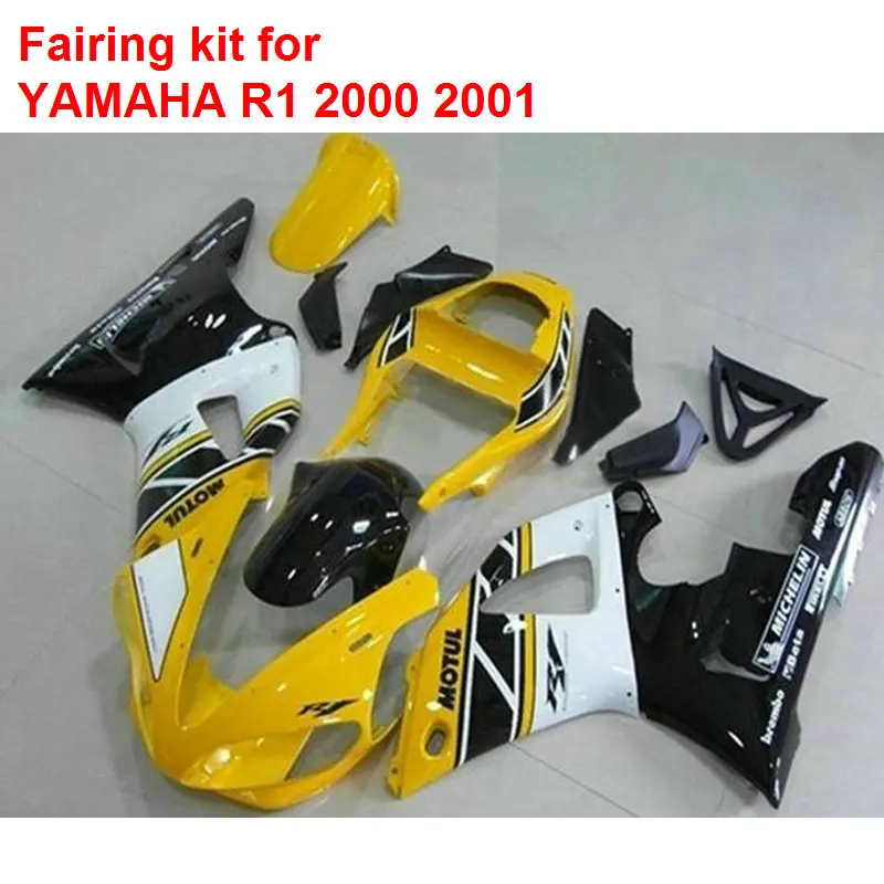 Injection mold fairings for YAMAHA R1 2000 2001 yellow black white fairing kit YZF R1 00 01 MM117