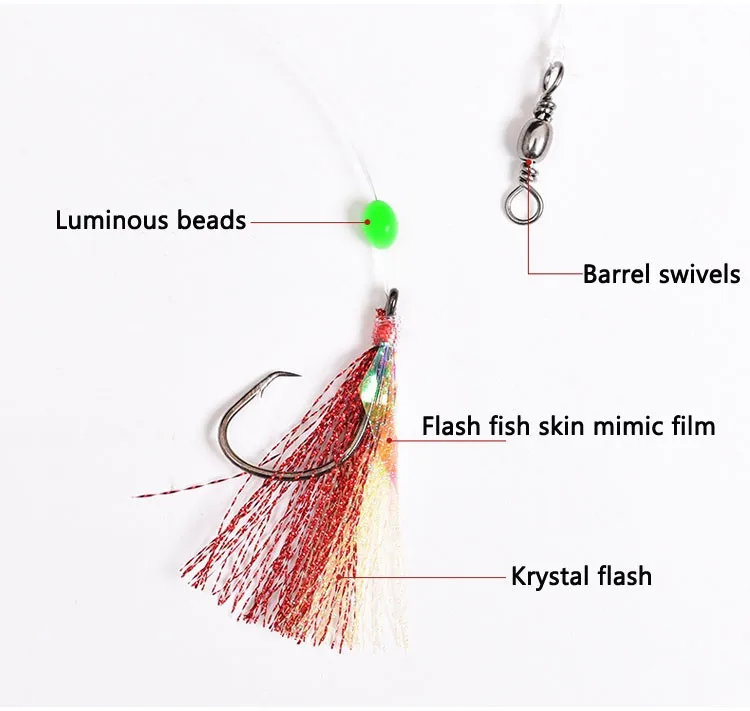 4 шт. Сабики буровые установки с крючками Блестящая рыбья кожа приманка для ловли морской рыбы красная мигающая приманка установки с бочкой поворотный сельдь
