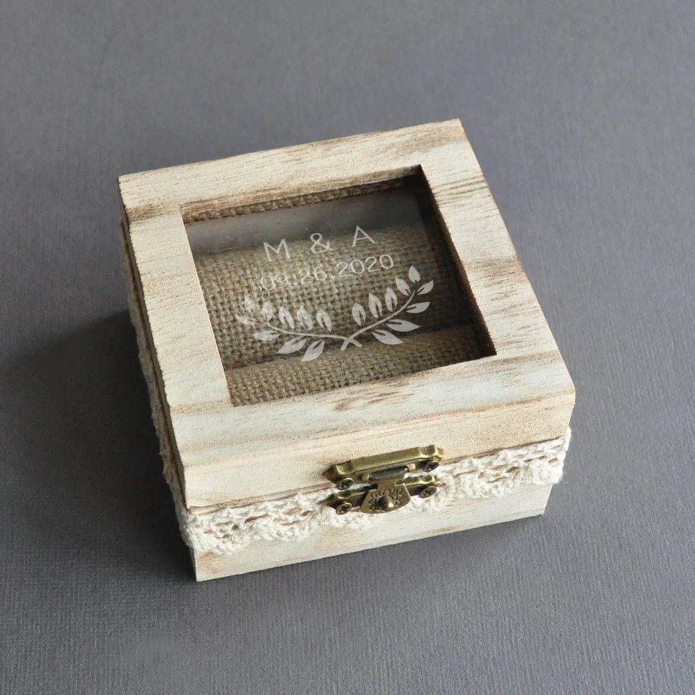 Персонализированные деревенские свадебные подарочные коробки, свадебные кольца коробки, выгравированные деревянные Свадебные кольца держатель, обручальные коробки, предложение кольцо коробка - Цвет: model 3