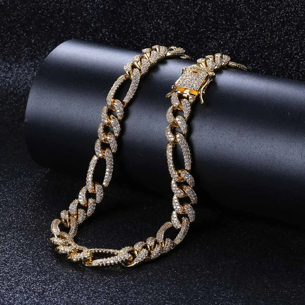 

10mm Iced CZ Curb Cuban Link Necklaces Chains Gold Sliver Color Luxury Bling Jewelry Fashion Hiphop For Rapper Men 22"18