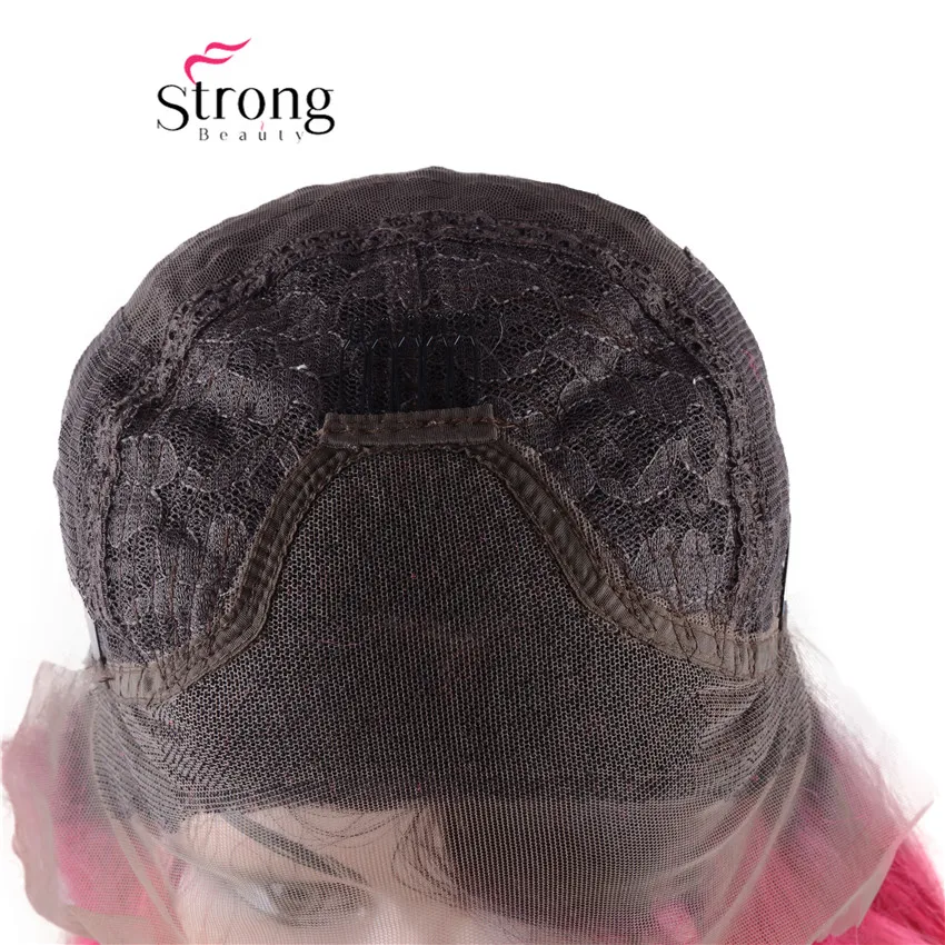 StrongBeauty длинные волнистые синтетические волосы на кружеве парики термостойкие темные корни черный синий Омбре парик цвета выбор