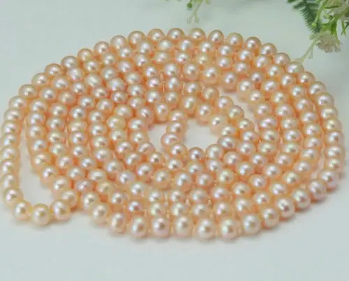 

Free shipping >>>>>>Charming! Long 50" 7-8mm Genuine Natural Pink Akoya Cultured Pearl Necklace
