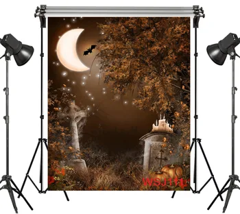 

LB Polyester & Vinyl Halloween Cemetery Moonlight Forest Bats Backdrops Background For Photography Studio Backdrop Photo Props