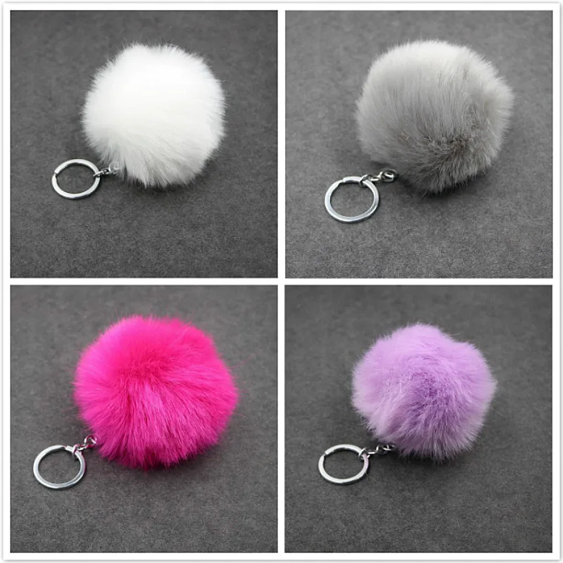

8CM 29 Colors Fluffy Rabbit Fur Ball Key Chain Cute Cream Black Artificial Rabbit Fur Keychain Women Car Bag Buckle