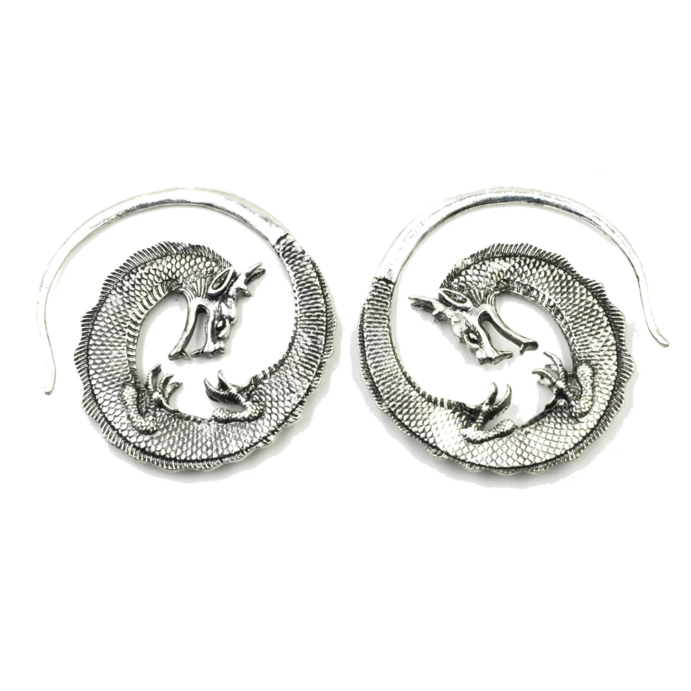 Серебряный латунный дракон ушной вес вешалка Спиральный Конус штекер расширитель для пирсинга уха серьги обруч