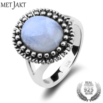 

MetJakt Natural Gem Moonstone Rings Solid 925 Sterling Silver Vintage Ring for Women's Fine Jewelry (Size 6 7 8)