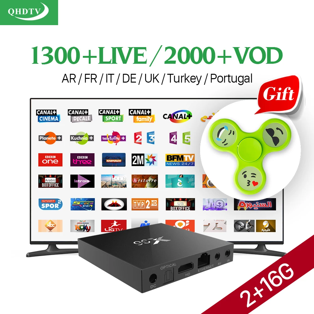 Prix pour IPTV Arabe Français Italie Pays-Bas L'europe QHDTV HD IPTV Chaîne En Direct 1 année + X96 S905X 2G 16G Intelligent Android 6.0 TV Set Top Box Prix pour IPTV Arabe Français Italie Pays-Bas L'europe QHDTV HD IPTV Chaîne En Direct 1 année + X96 S905X 2G 16G Intelligent Android 6.0 TV Set Top Box