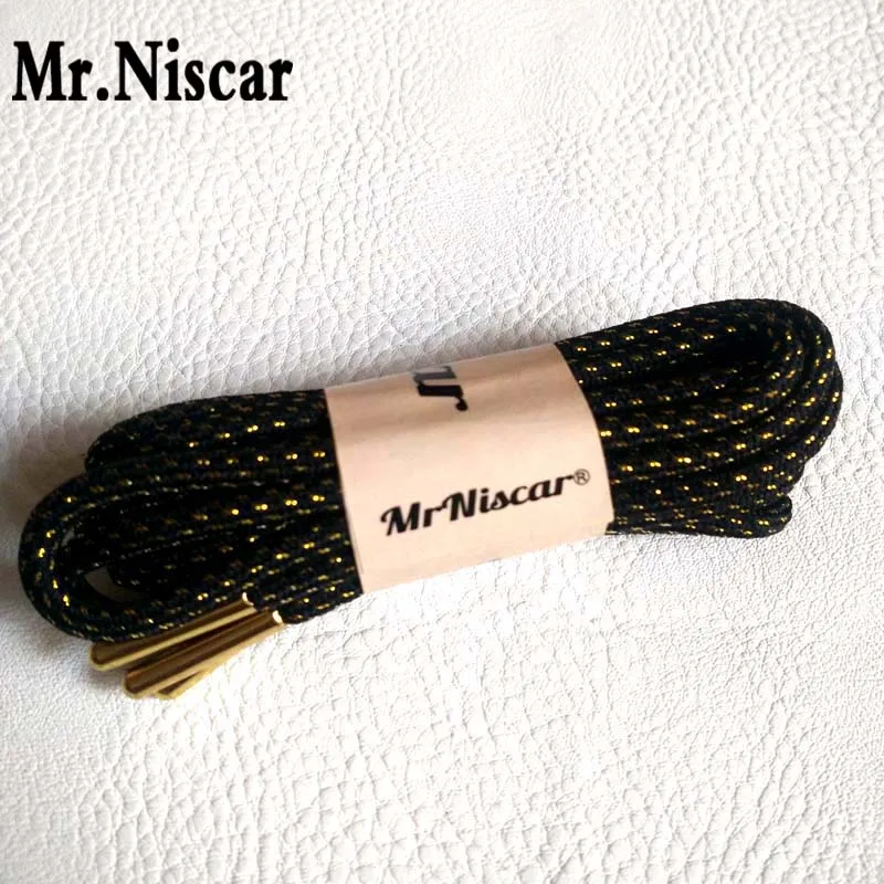 

Mr.Niscar 1 Pair Cool Gold Silver Metallic Shoelaces Colored Shoe Strings Black Round Shoelace Dress Glitter Trainer Shoe Laces