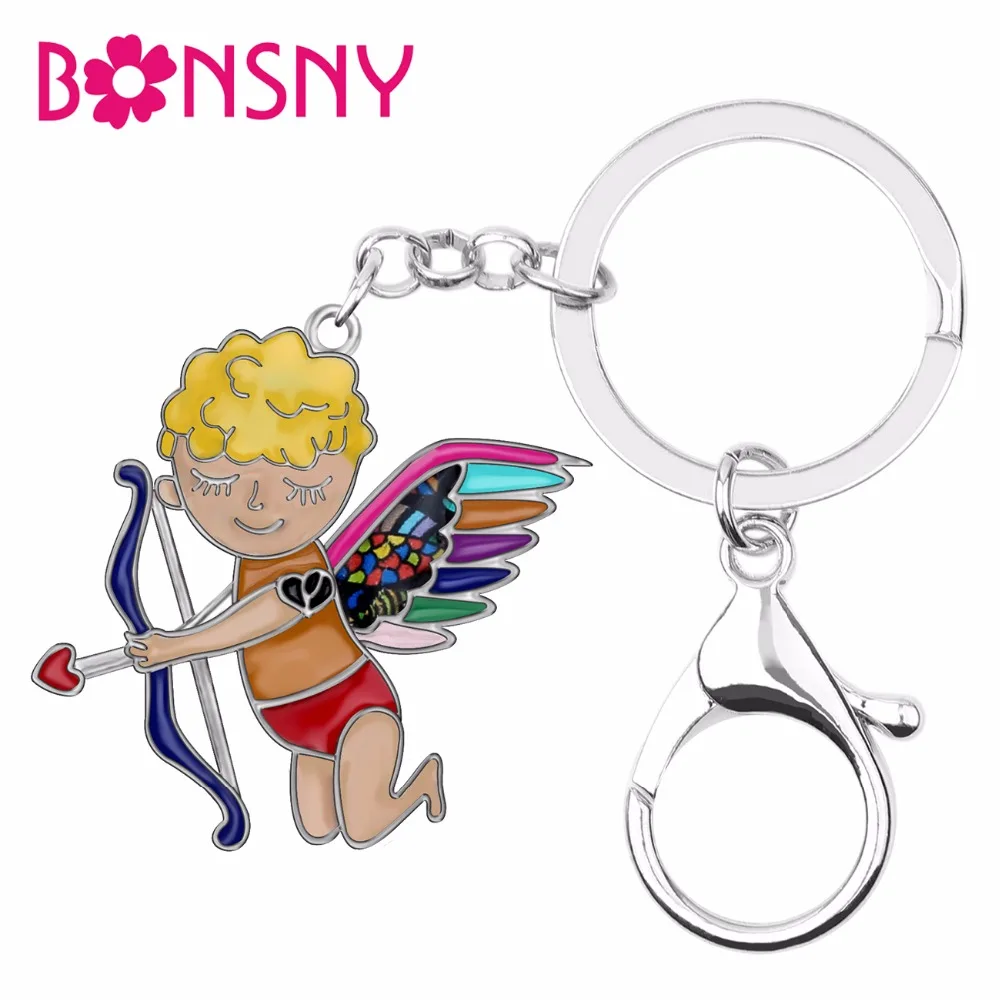 Брелок для ключей Bonsny из эмалированного сплава с милым Купидоном ангелом Модная