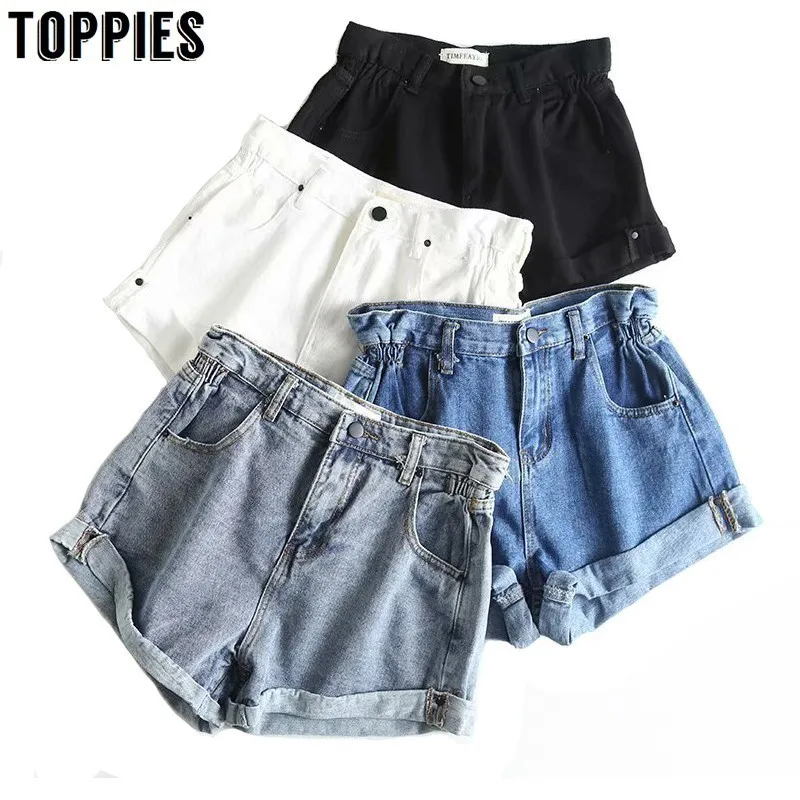 

Summer White Black Crimping Denim Shorts High Waist Hot Jean Shorts Solid Color Slim Streetwear Korean 2019 Women