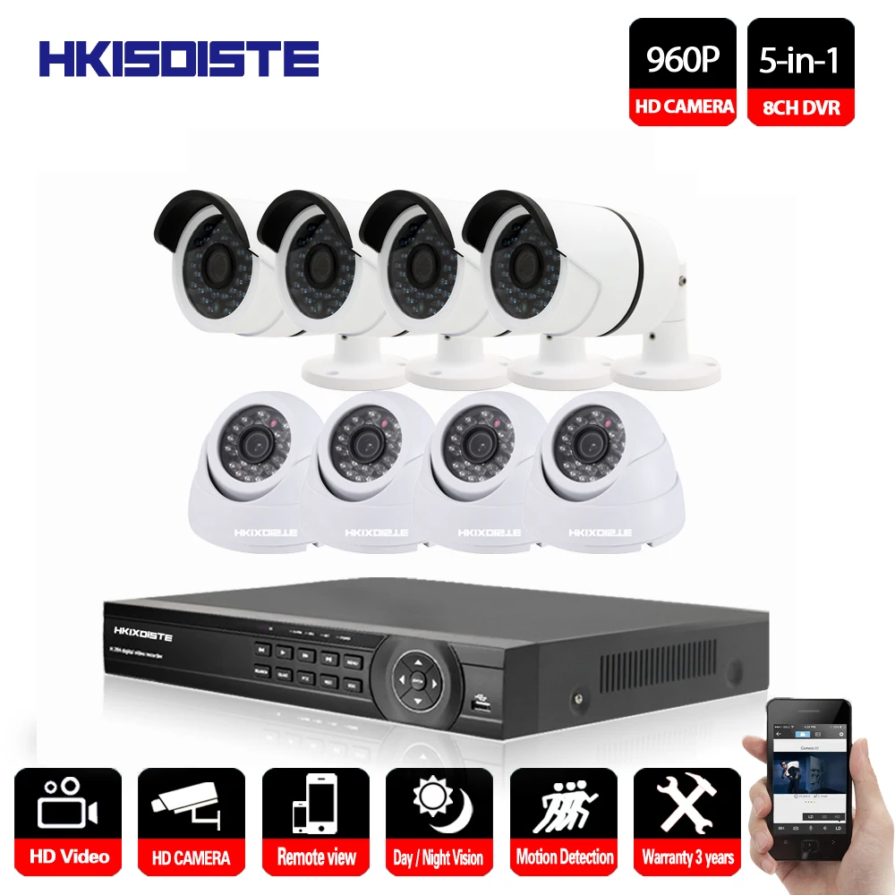 

HKIXDISTE 960P Outdoor Surveillance Security Camera System 8 Channel Surveillance 1080P DVR Kit 8CH CCTV Camera Set Night Vision