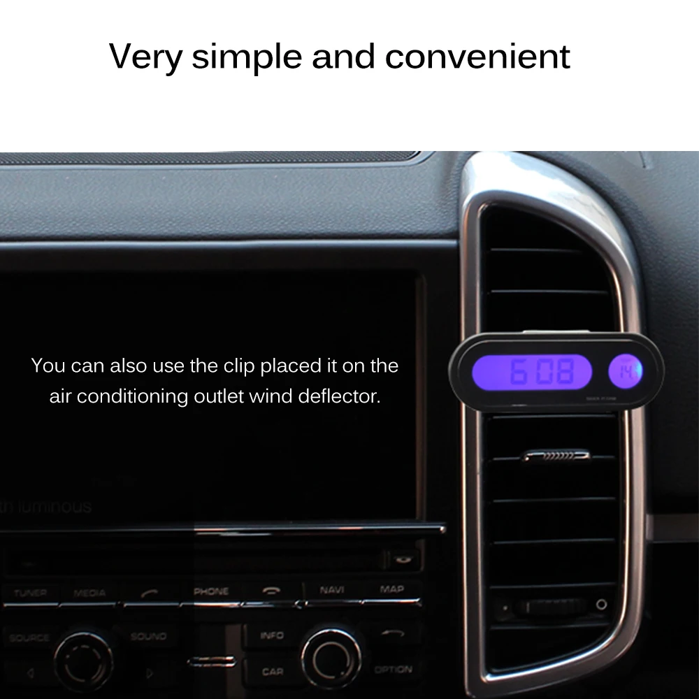 Auto Car Clock 2 in 1 Digital Car Thermometer Electronic Clock LED Backlight for Car Interior Ornament Mini Clock Car-Styling