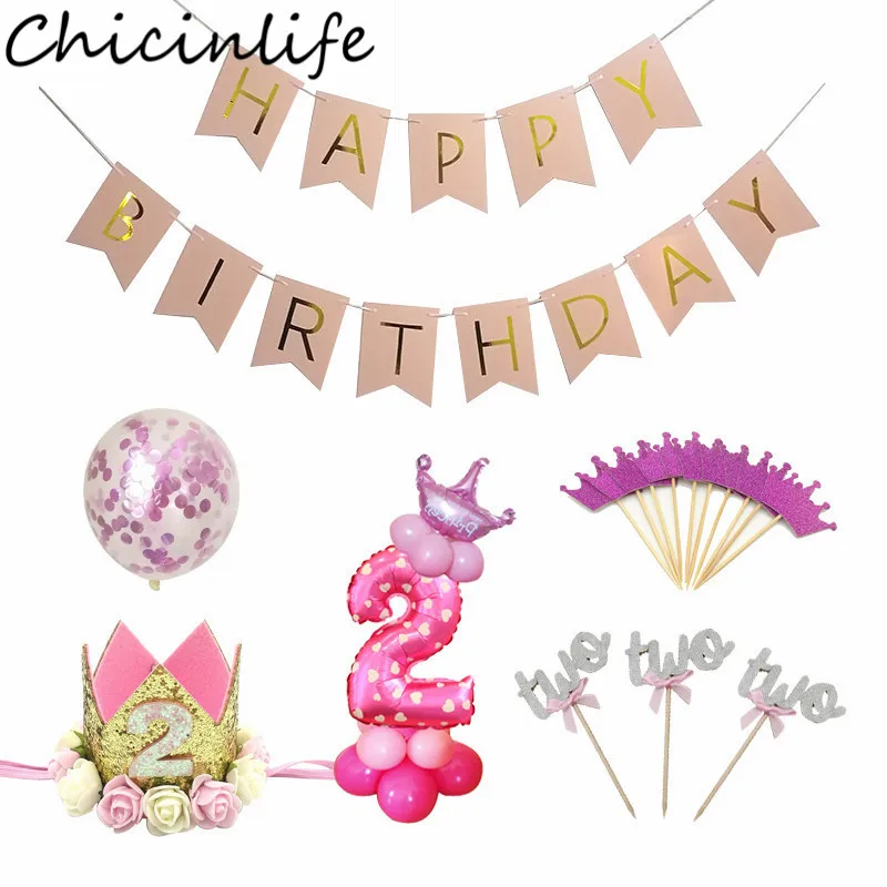 

Chicinlife 2nd Birthday Party Decor Blue Pink Number Balloon Baby Shower Boy Girl 2 Year Old Birthday Crown Headband Supplies