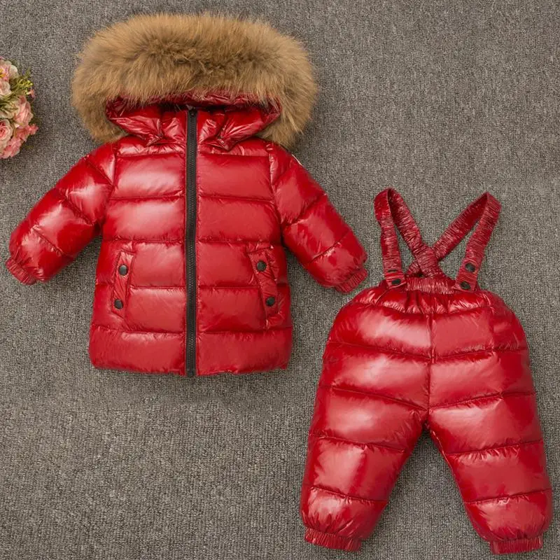 Детский комплект одежды, зимний утепленный комбинезон для русской зимы, одежда на 90% белом утином пуху для мальчиков 2-6 лет, зимняя куртка для девочек - Цвет: Dred