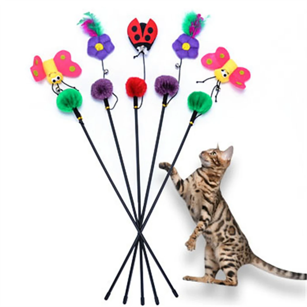1 шт., прорезыватель для кошек, палочка 45 см, божья коровка, бабочка, цветок, кот, прорезыватель, креативный мультфильм, забавная Интерактивная кошачья палочка, игрушка, котенок, игрушка для кошек