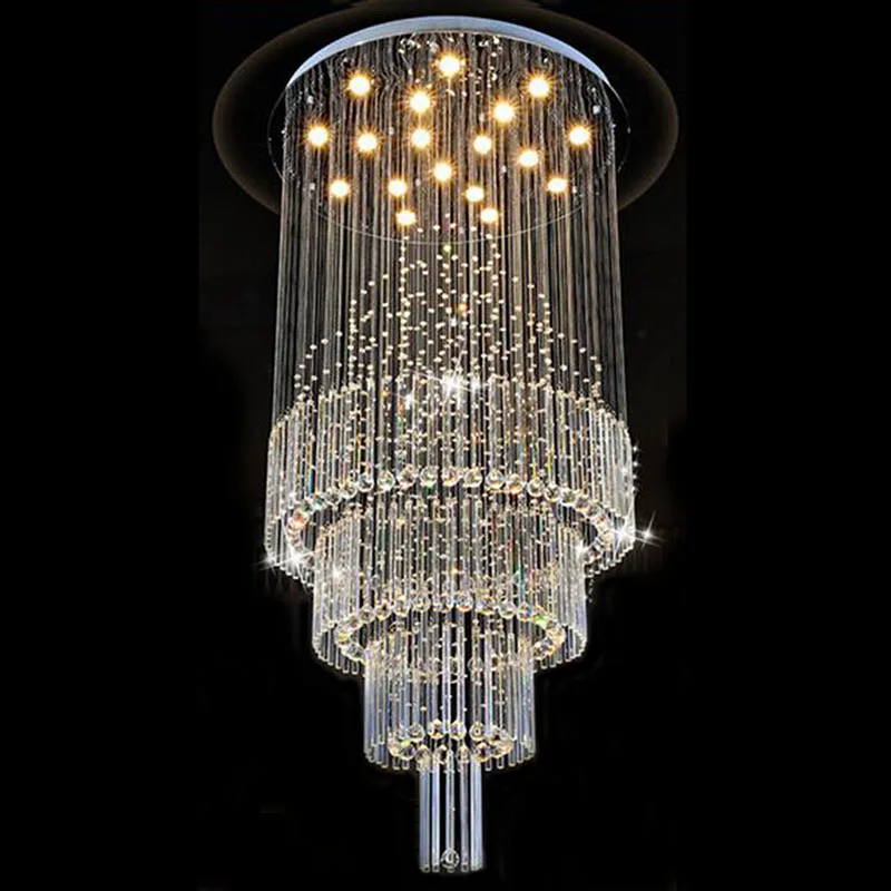 

Modern LED Staircase Crystal Pendant Lights Penthouse Hotel Restaurant Long K9 Crystal Lamp Villa Hall Pendant Lights Home Light