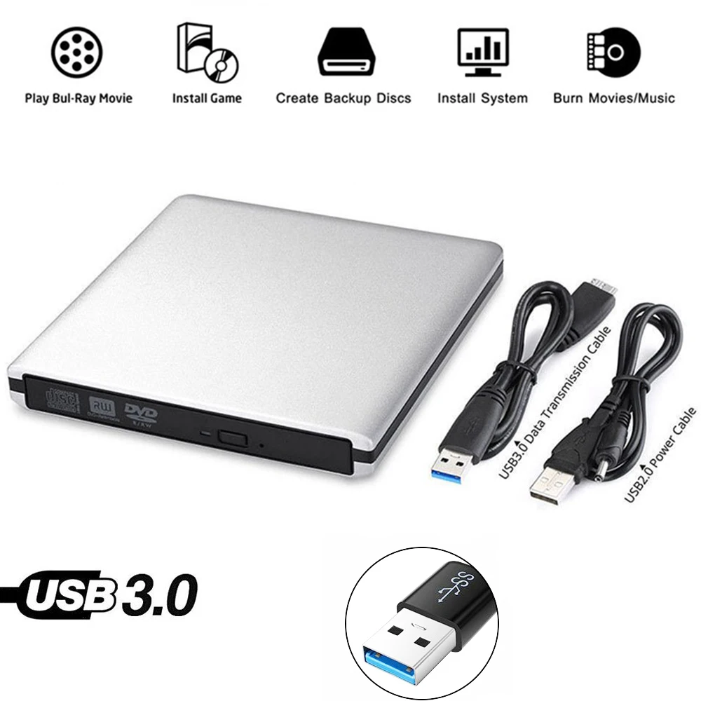 Для samsung Asus Dell hp Ultrabook USB 3,0 внешний DVD плеер 8X DVD-ROM Combo Reader 24X CD-R Burner тонкий оптический привод серебристый