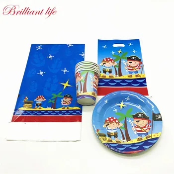 

New Disney Little Pirate Theme 37pcs/lot Boy Birthday Party Paper Drink Cup Plate Gift Bag Tablecloth Decoration Event & Party