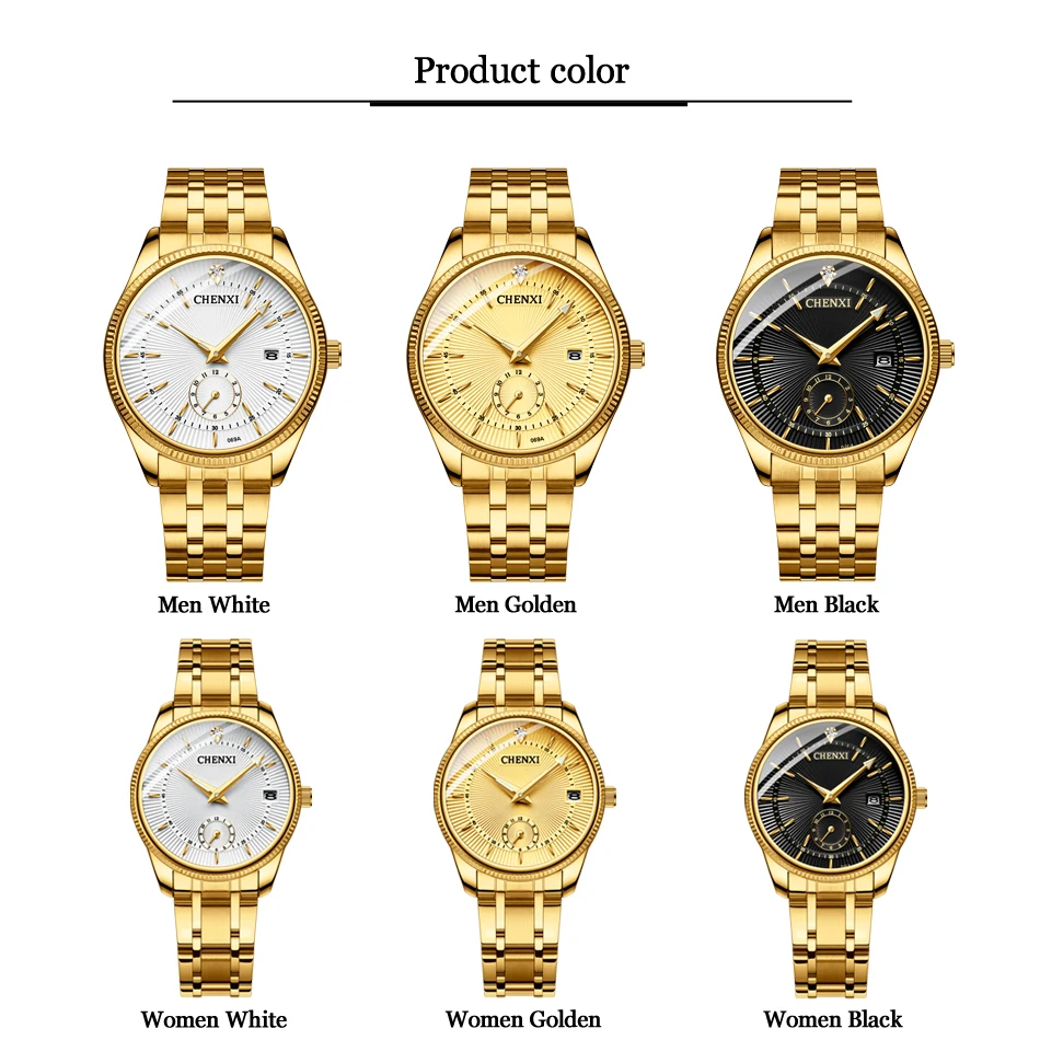 Chenxi Gouden Polshorloge Mannen Horloges Lady Topmerk Luxe Quartz Polshorloge Voor Lover 'S Fashion Jurk Klok Vrouwen