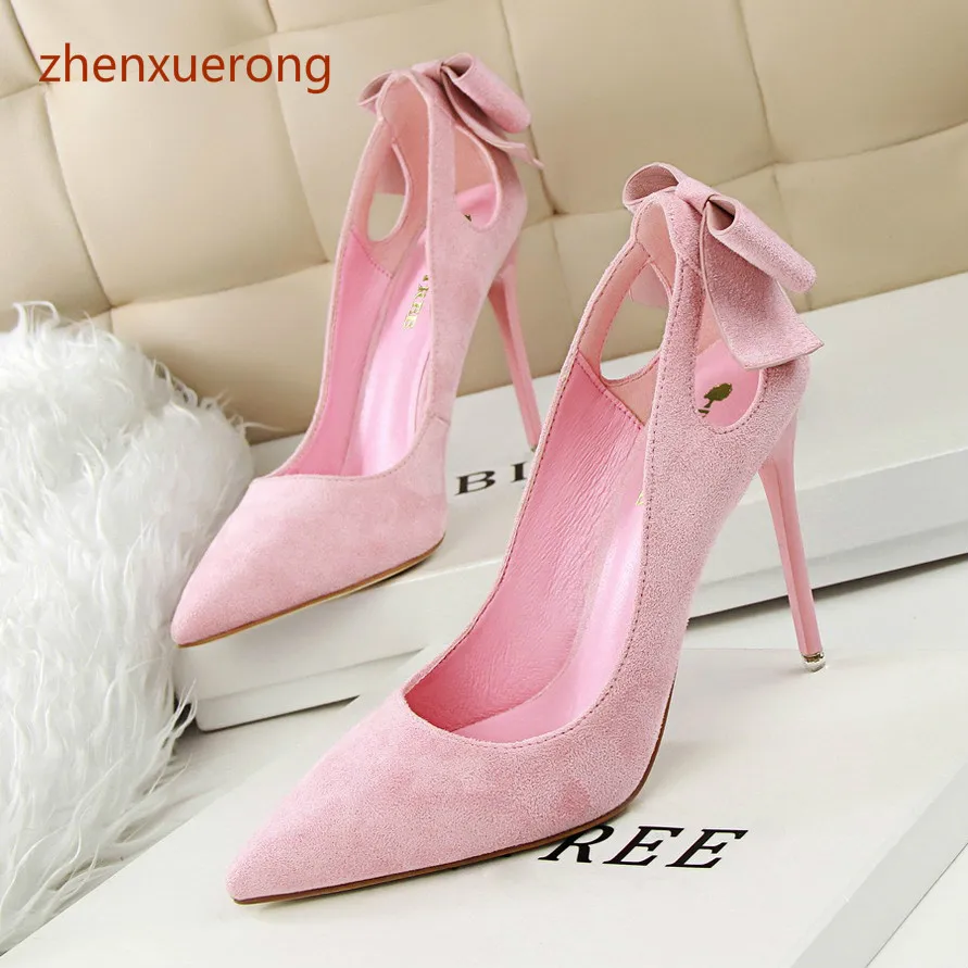 

Fashion sweet beautiful high-heeled shoes with thin high-heeled suede shallow pointed pointed hollow shoes