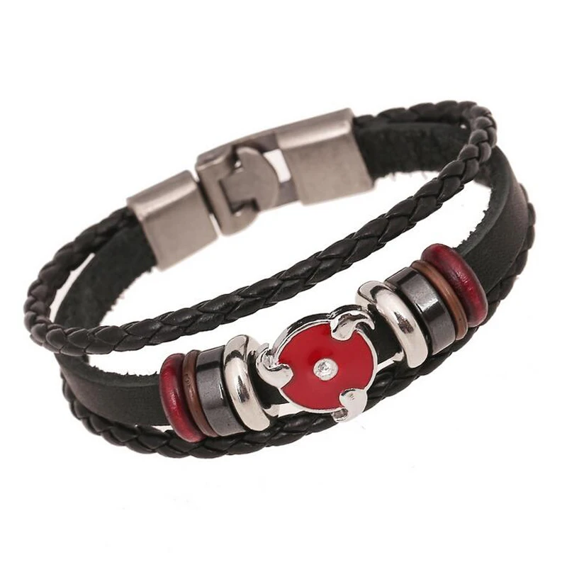

Fashion Japanese Anime Bracelet For Teenager Men Women NARUTO Stud Charm Bangle Leather Woven Cuff Bracelet Bead Hand Jewelry